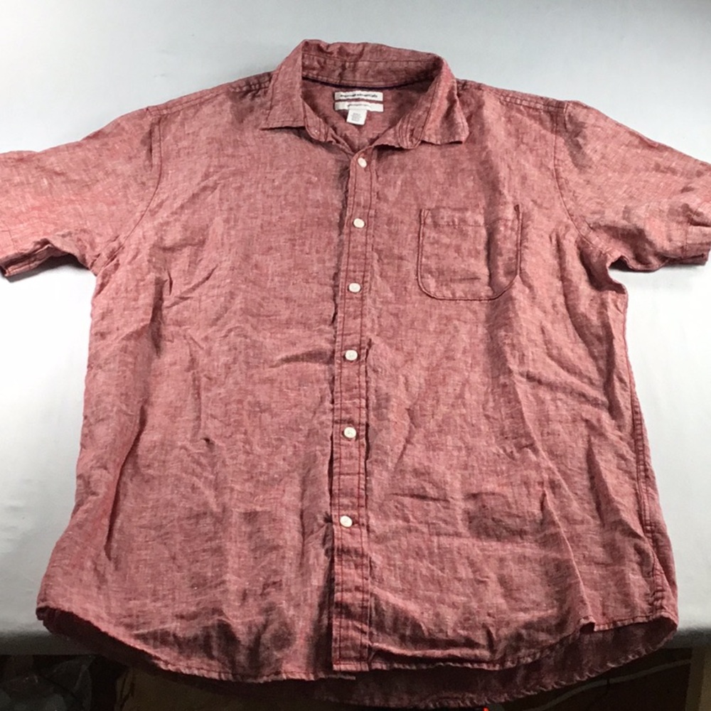 Amazon Essentials Size L Linen Short Sleeve Button Down Golf Shirt Summer